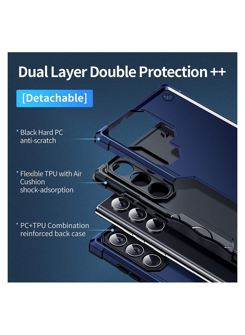 Armor Shield Case Plastic and Silicone Protective Shockproof Scratch Resistant Cover for Samsung Galaxy S23 Ultra (Blue) - Image 2