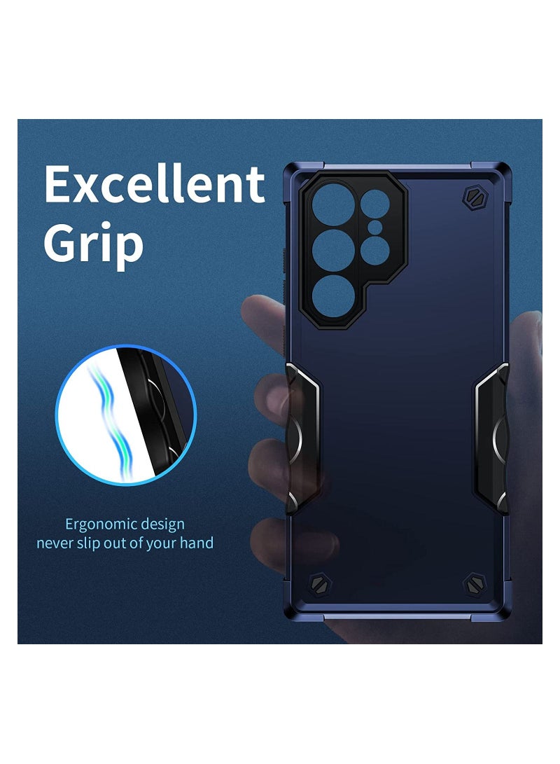 Armor Shield Case Plastic and Silicone Protective Shockproof Scratch Resistant Cover for Samsung Galaxy S23 Ultra (Blue) - Image 4