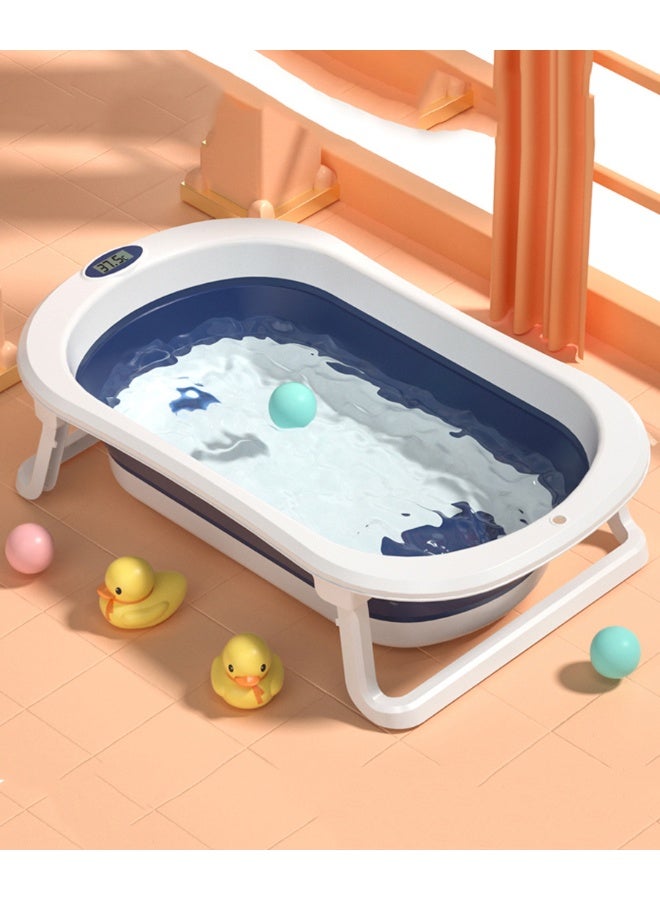 Fab N Funky Baby Foldable Bathtub, Built-in Thermometer, Spacious Tub, Sturdy Legs, 0 Month To 3 Years, 80 x 50 x 24 cm - Blue And White - Image 1