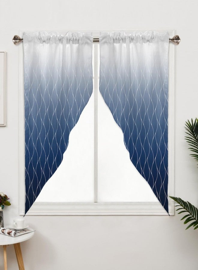 إيزون-سي أتش ستارة EZON-CH المزخرفة للمطبخ، بنقشة مغربية، لون أزرق داكن متدرج، مزودة بجيب للعمود، مناسبة لغرف النوم والحمامات والمنازل الريفية، مقاس 28 × 36 × 2 بوصة - Image 3