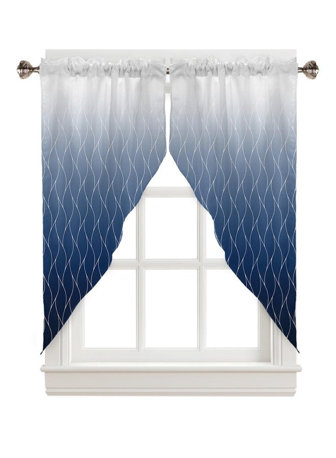 إيزون-سي أتش ستارة EZON-CH المزخرفة للمطبخ، بنقشة مغربية، لون أزرق داكن متدرج، مزودة بجيب للعمود، مناسبة لغرف النوم والحمامات والمنازل الريفية، مقاس 28 × 36 × 2 بوصة - Image 1