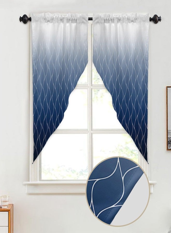 إيزون-سي أتش ستارة EZON-CH المزخرفة للمطبخ، بنقشة مغربية، لون أزرق داكن متدرج، مزودة بجيب للعمود، مناسبة لغرف النوم والحمامات والمنازل الريفية، مقاس 28 × 36 × 2 بوصة - Image 2