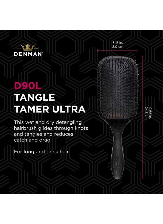 DENMAN - Tangle Tamer Ultra (Black) Detangling Paddle Brush For Curly Hair And Black Natural Hair Use With Both Wet & Dry Hair D90L - Image 1