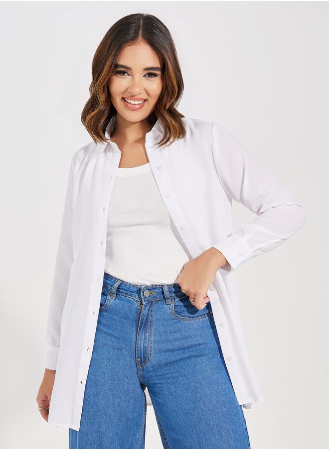 Styli - قميص طويل منسوج متين مع فتحة أزرار - Image 1