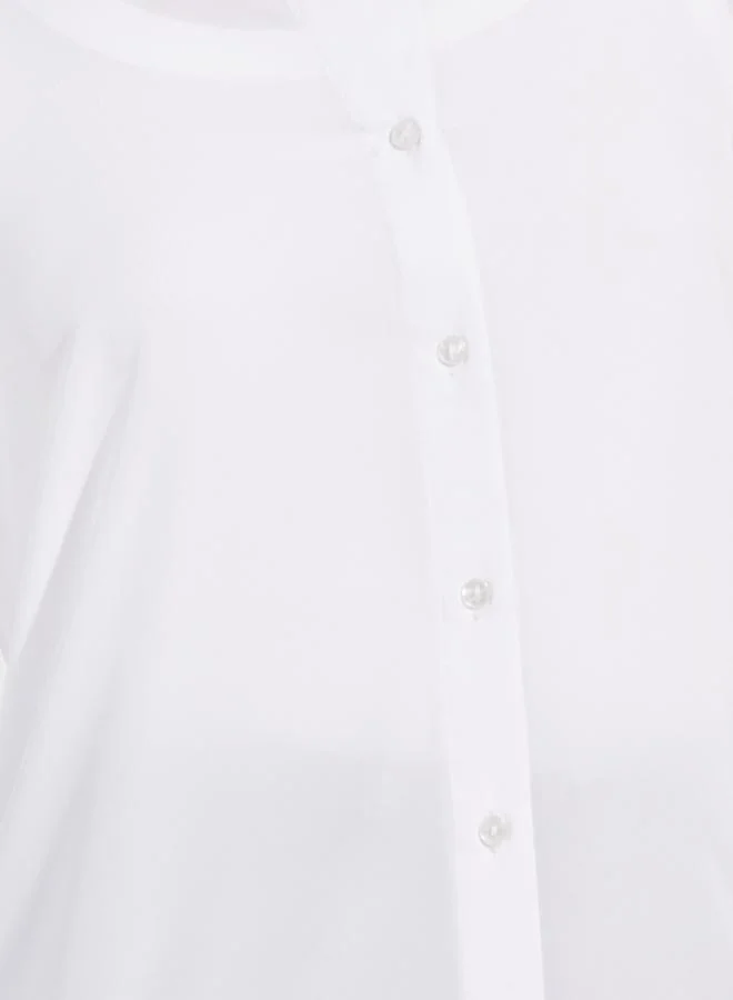 Styli Solid Woven Longline Shirt with Button Placket
