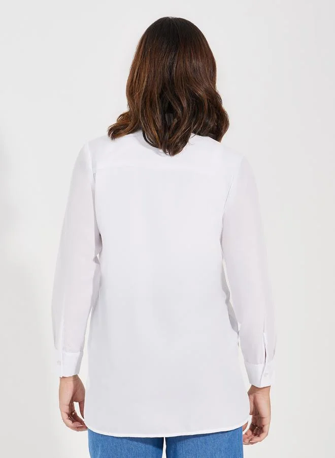 Styli Solid Woven Longline Shirt with Button Placket