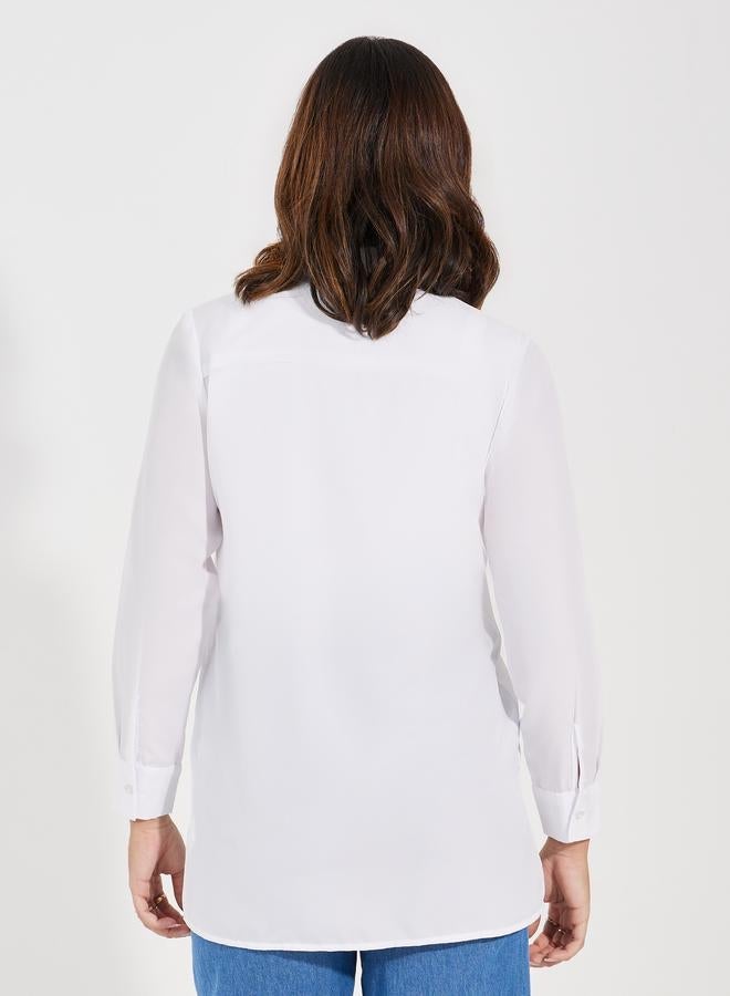 Styli Solid Woven Longline Shirt with Button Placket - Image 5