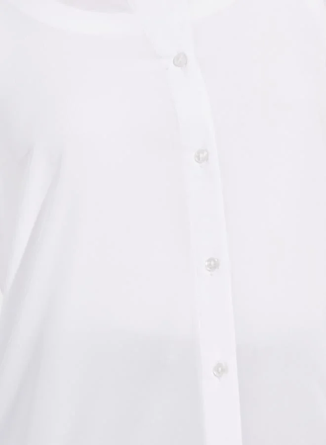 Styli Solid Woven Longline Shirt with Button Placket