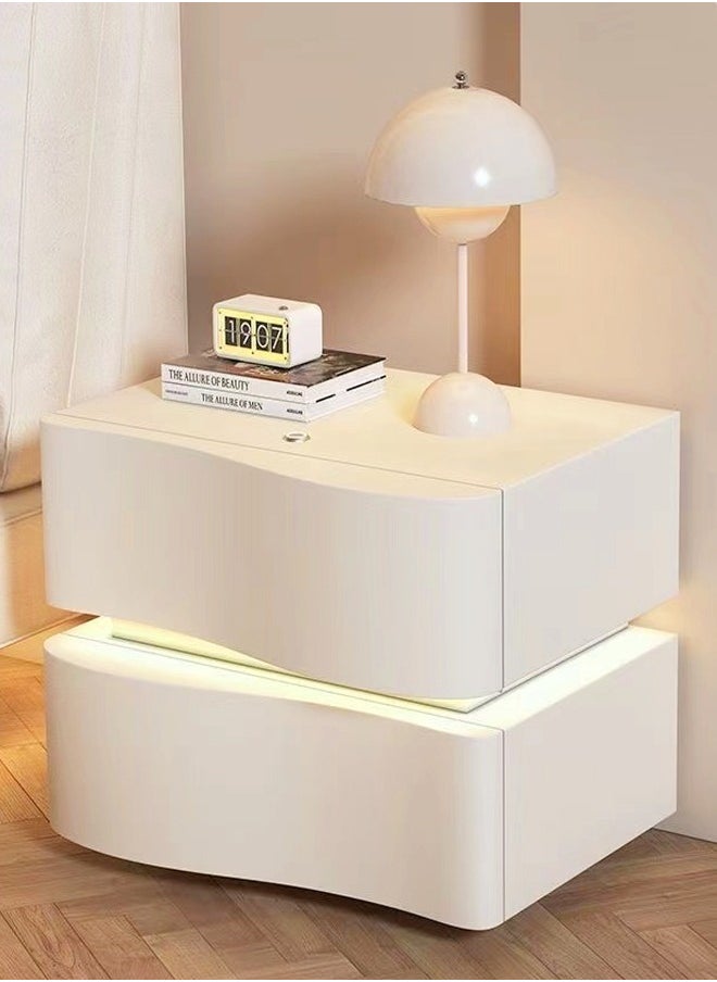 Raffine Modern High Gloss One Touch Switch Night Light LED Nightstand with 2 Storage Drawers Solid Wood Bedside End Table Furniture 50x40.5x50 cm (Fully Assembled)  - Image 1
