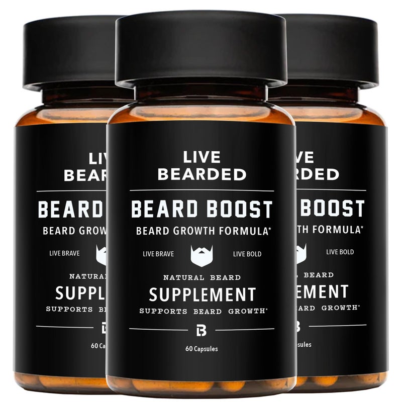 Live Bearded لايف بارديد بارد بوست - فيتامينات نمو اللحية للرجال مع البيوتين والكولاجين والسيليكا وجذر فوي-تي - نمو شعر الوجه للرجال، صنع في الولايات المتحدة الأمريكية | 90 يوم من الإمدادات - Image 1