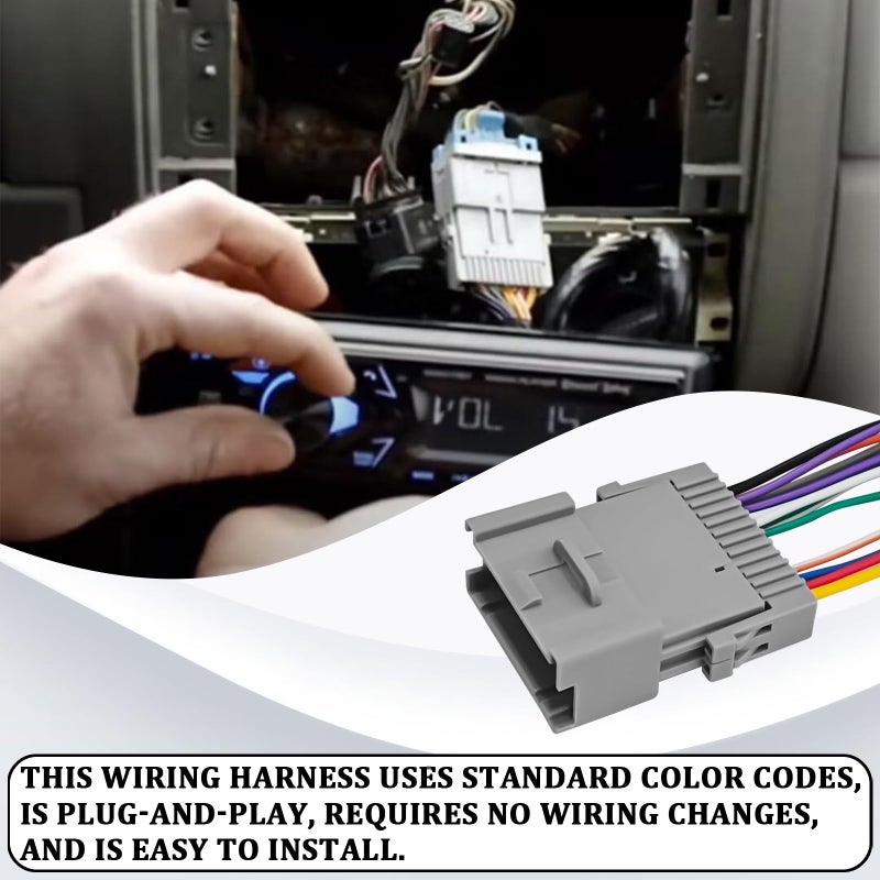 SWQS 3PCS Car Radio Wiring Harness Adapter Kit, Aftermarket Stereo CD Player Receiver Adapter, Modified Pigtail Connector Plug Compatible with Chevy Silverado Chrysler Hummer Buick Suzuki (Gray) - Image 4