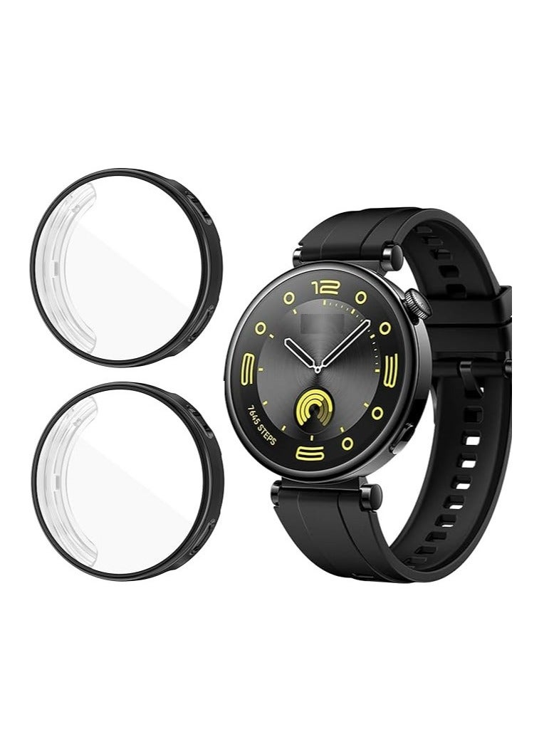 غطاء حماية مكون من قطعتين متوافق مع ساعة هواوي GT4 مقاس 41 مم، غطاء حماية من مادة TPU باللونين الأسود والأسود