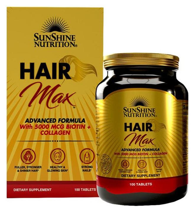 SUNSHINE NUTRITION Hair Max Advanced Formula Dietary Supplement Infused With 5000 Mcg Biotin And Collagen For Hair Skin And Nails 100 Tablets - Image 1