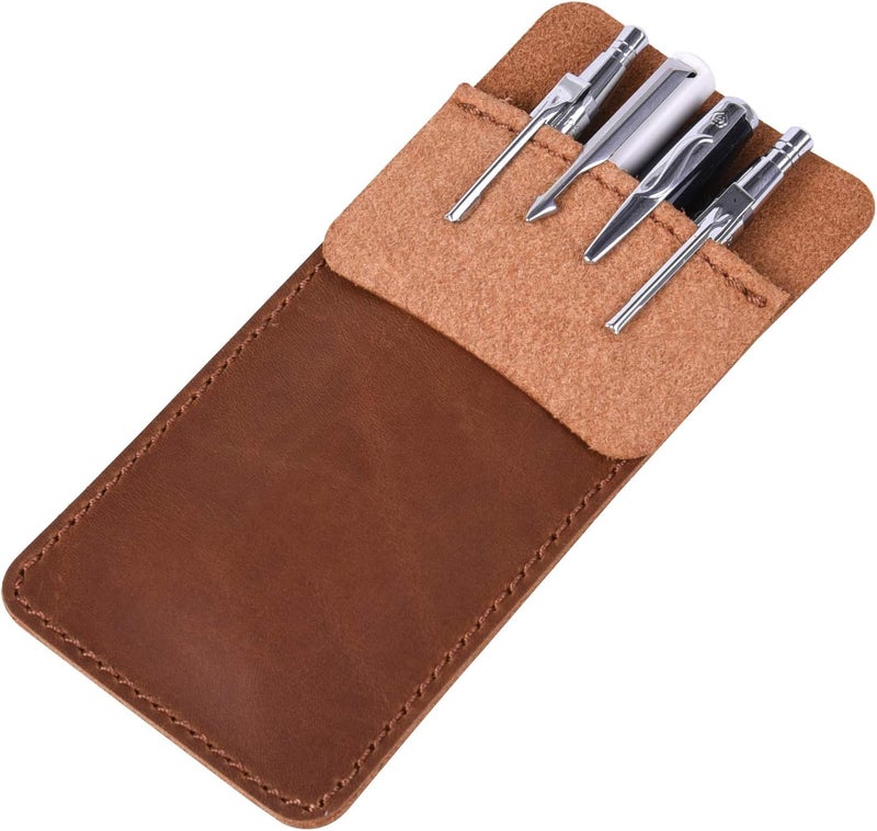 Wisdompro Genuine Leather Heavy Duty Pocket Protector Pen Holder Pouch for Shirts, Lab Coats, Pants - Multi-Purpose; Holds Pens, Pointers, Pencils, and Notes - Vintage Brown - Image 1