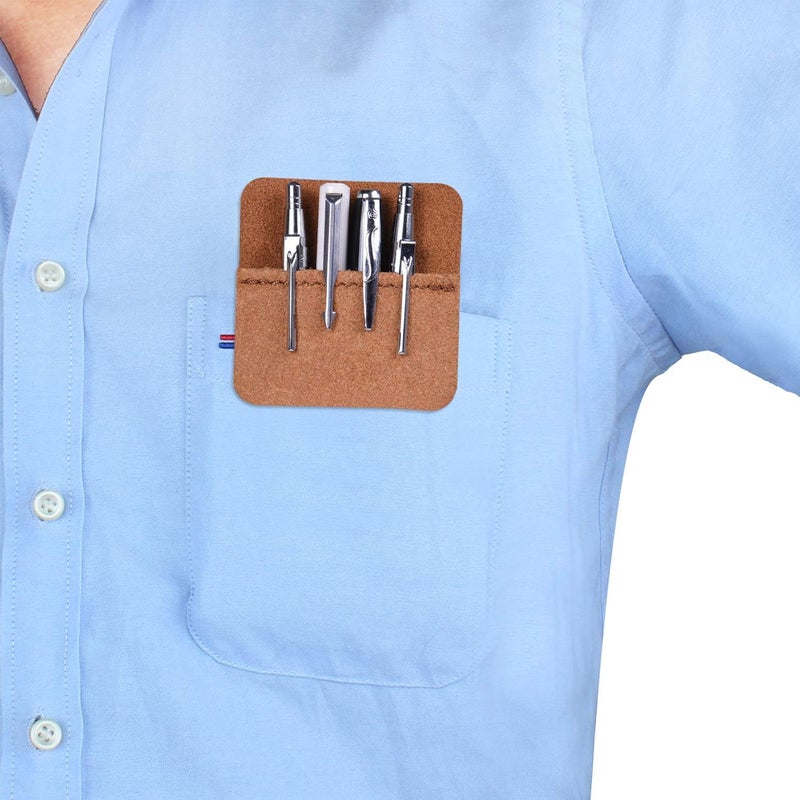 Wisdompro Genuine Leather Heavy Duty Pocket Protector Pen Holder Pouch for Shirts, Lab Coats, Pants - Multi-Purpose; Holds Pens, Pointers, Pencils, and Notes - Vintage Brown - Image 5