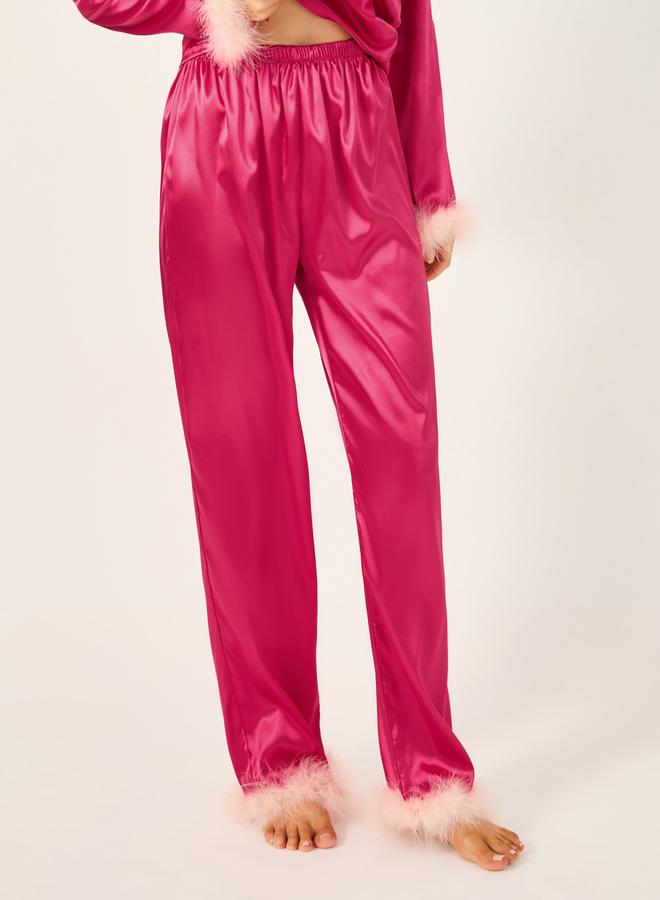 Styli Faux Feather Trim Buttoned Shirt and Pyjama Set  - Image 5