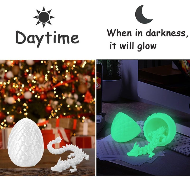 YILCER 3D Printed Dragon Egg, Mystery Crystal Dragon Egg Fidget Toys Surprise, Articulated Crystal Dragon Eggs with Dragon Inside (Luminous Color) - Image 2