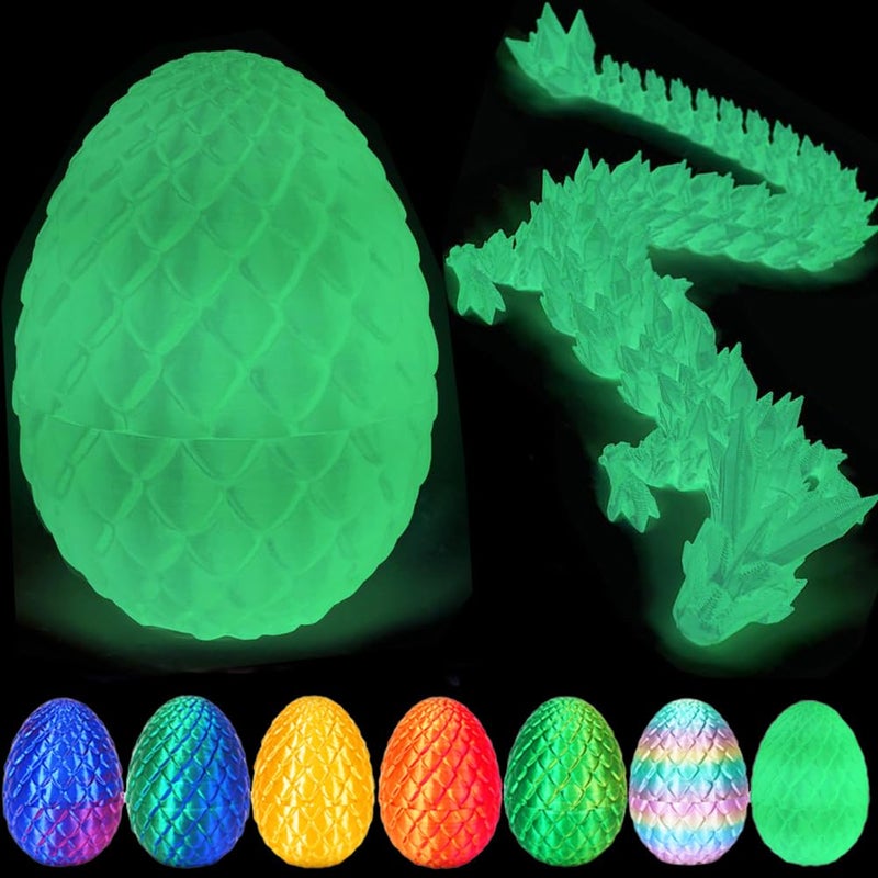 YILCER 3D Printed Dragon Egg, Mystery Crystal Dragon Egg Fidget Toys Surprise, Articulated Crystal Dragon Eggs with Dragon Inside (Luminous Color) - Image 1