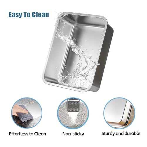 Tondid Stainless Steel Cat Litter Box - XL Metal High Sided Cat Pan Tray, Easy to Clean Non Stick Odorless Large Pet Toilet Supplies for Big Cats Kitty Kitten, 23.6 x15.75 x6 Inch, Silver - Image 3