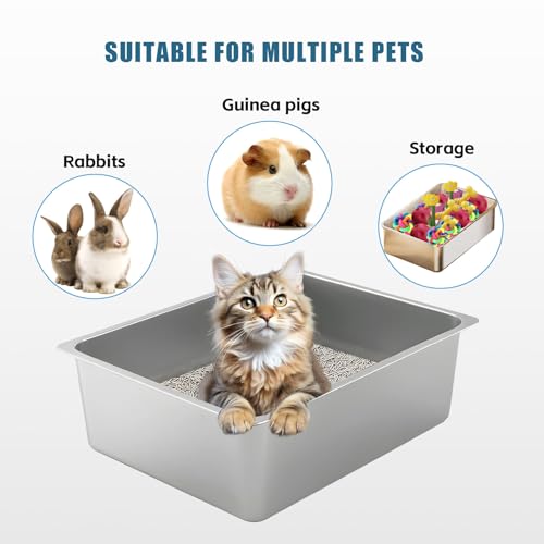 Tondid Stainless Steel Cat Litter Box - XL Metal High Sided Cat Pan Tray, Easy to Clean Non Stick Odorless Large Pet Toilet Supplies for Big Cats Kitty Kitten, 23.6 x15.75 x6 Inch, Silver - Image 5