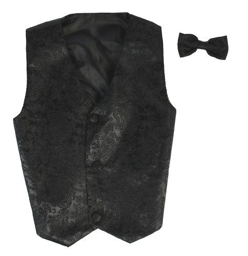 Lito Vest and Clip On Baby Boy Bowtie set - BLACK PAISLEY - 2T/3T - Image 5