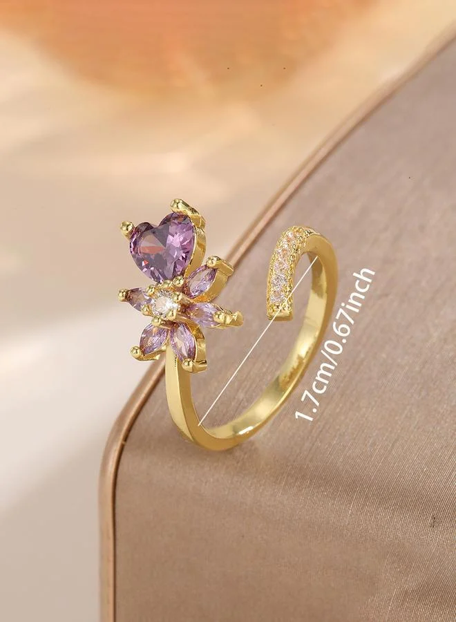Take Two  Gold Tone Adjustable Flower Heart Ring with Zircons for Women | Best Price UAE