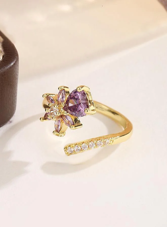 Take Two  Gold Tone Adjustable Flower Heart Ring with Zircons for Women | Best Price UAE
