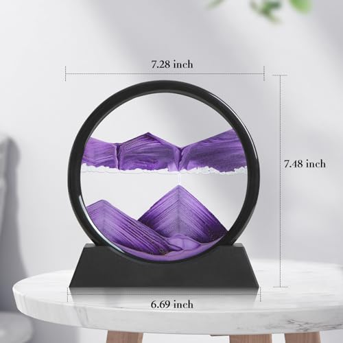 KPNUWN فن الرمل المتحرك KPNUWN سائل الحركة 3D منظر البحر العميق ديكور رمل سريع الحركة زجاج دائري صورة فن الرمل المتحرك مكتب مريح ديكور منزلي مكتبي بنفسجي 7 بوصة - Image 5