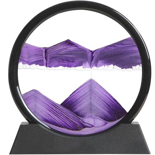 KPNUWN فن الرمل المتحرك KPNUWN سائل الحركة 3D منظر البحر العميق ديكور رمل سريع الحركة زجاج دائري صورة فن الرمل المتحرك مكتب مريح ديكور منزلي مكتبي بنفسجي 7 بوصة - Image 1