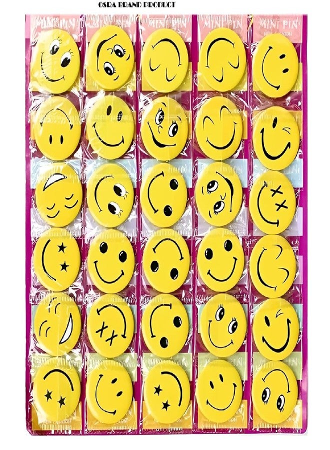 Akki Wold Smiley Emoji Birthday Party Return Gifts for Kids Button Pins Badge Metal Brooch (Multicolour) - Set of 30 - Image 1