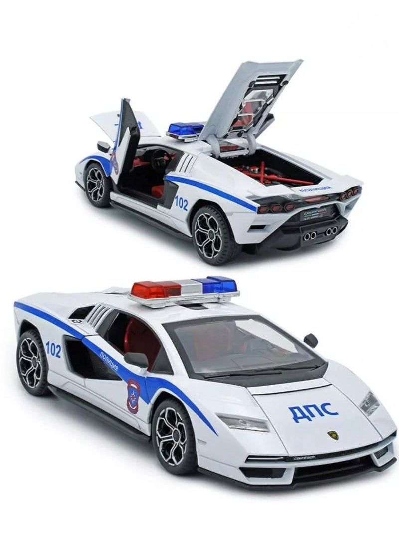 توي لاند نموذج سيارة شرطة خارقة مصبوبة مع أضواء وصوت - سيارة لعبة قابلة للسحب بمقياس 1:24 - Image 1
