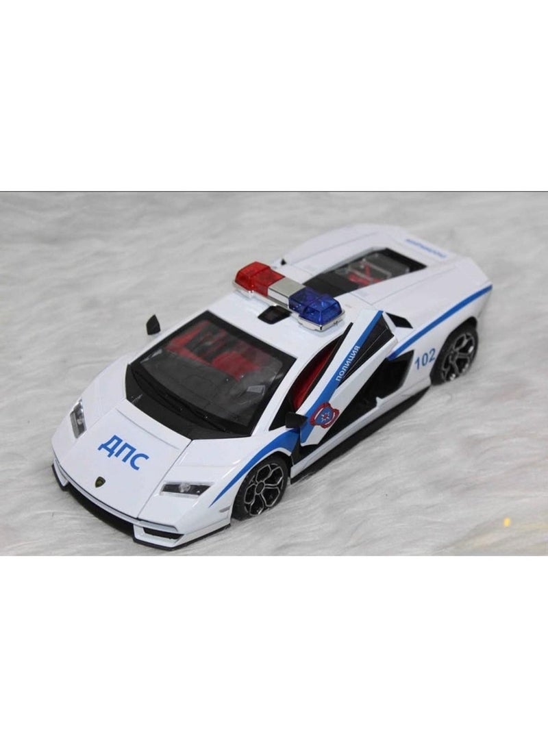 توي لاند نموذج سيارة شرطة خارقة مصبوبة مع أضواء وصوت - سيارة لعبة قابلة للسحب بمقياس 1:24 - Image 3