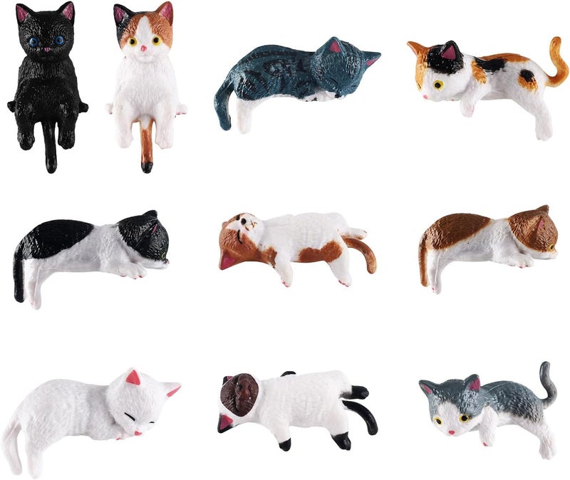 10 Pack Mini Cat Car Dashboard Decorations, Cute Resin Animal Figurines, Auto Interior Accessories for Car Mirror, Home, Office Desk, Aesthetic Ornament Gift for Women Men - Image 1