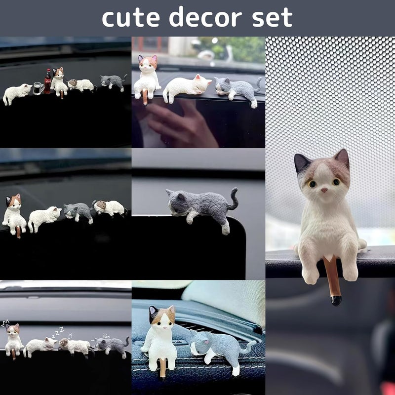 10 Pack Mini Cat Car Dashboard Decorations, Cute Resin Animal Figurines, Auto Interior Accessories for Car Mirror, Home, Office Desk, Aesthetic Ornament Gift for Women Men - Image 4