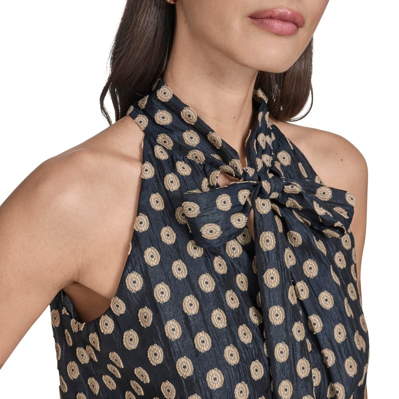 BCBG Women's Sleeveless Tie Neck, Deep Sea/Moonlit Sand, Large - Image 2