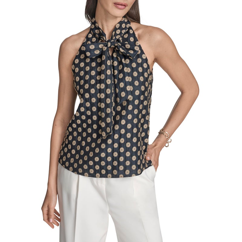 BCBG Women's Sleeveless Tie Neck, Deep Sea/Moonlit Sand, Large - Image 1