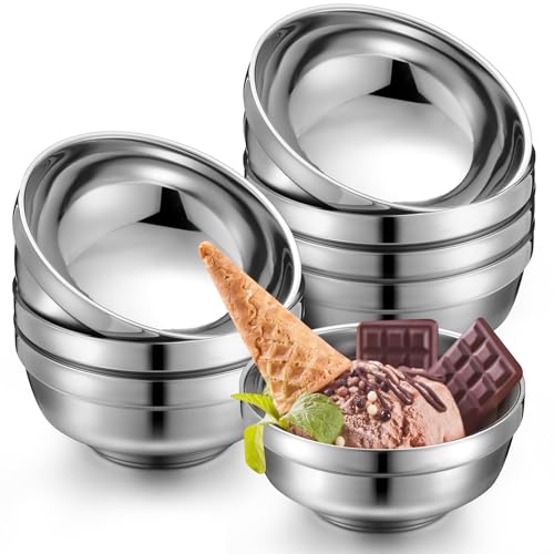 Funnymoom 8 Pack 34 oz Stainless Steel Bowls Double Walled Insulated Soup Ice Cream Metal Mixing Nesting Bowls for Serving Soup Rice Cereal - Image 1