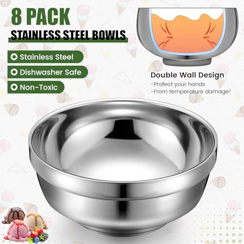 Funnymoom 8 Pack 34 oz Stainless Steel Bowls Double Walled Insulated Soup Ice Cream Metal Mixing Nesting Bowls for Serving Soup Rice Cereal - Image 3