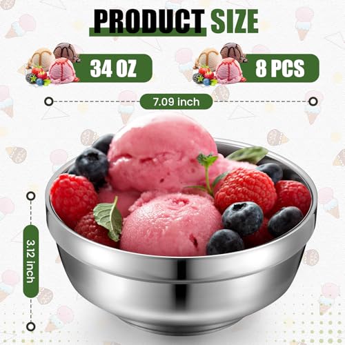 Funnymoom 8 Pack 34 oz Stainless Steel Bowls Double Walled Insulated Soup Ice Cream Metal Mixing Nesting Bowls for Serving Soup Rice Cereal - Image 2