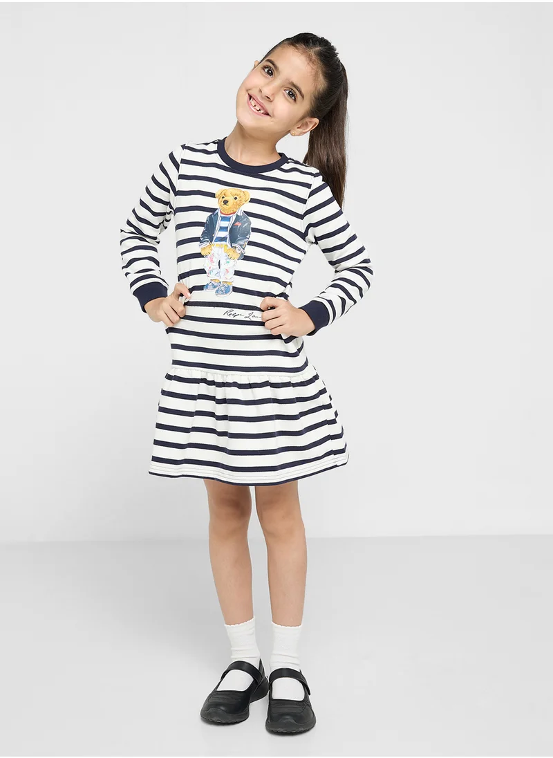 POLO RALPH LAUREN Kids Bear Print Striped Dress