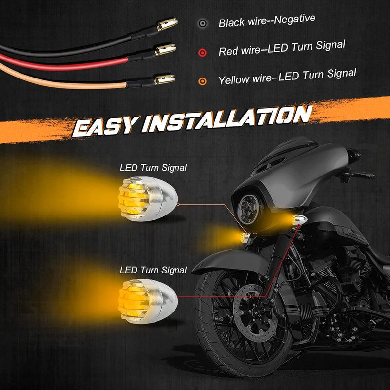 NTHREEAUTO Universal Motorcycle Blinkers Bullet LED Turn Signals Indicator Front Compatible with Harley Dyna, Honda Shadow, Kawasaki Vulcan, Yahama, Bobber, Suzuki 12V Motorbikes - Image 5