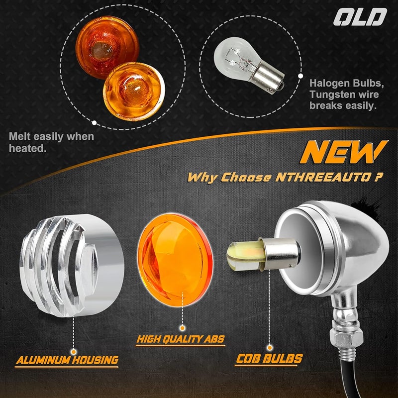 NTHREEAUTO Universal Motorcycle Blinkers Bullet LED Turn Signals Indicator Front Compatible with Harley Dyna, Honda Shadow, Kawasaki Vulcan, Yahama, Bobber, Suzuki 12V Motorbikes - Image 2