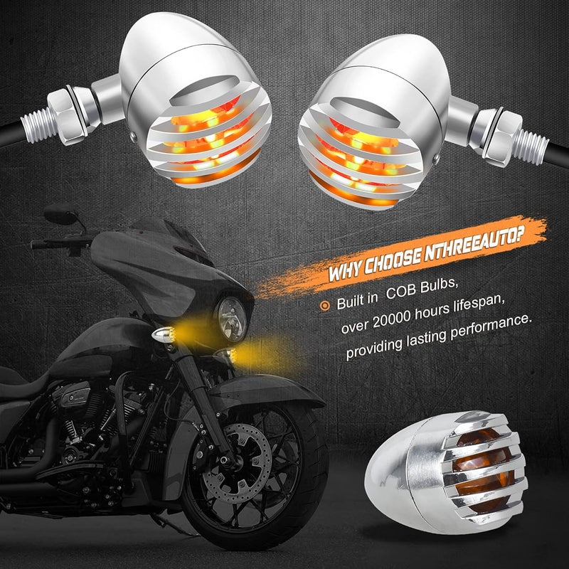 NTHREEAUTO Universal Motorcycle Blinkers Bullet LED Turn Signals Indicator Front Compatible with Harley Dyna, Honda Shadow, Kawasaki Vulcan, Yahama, Bobber, Suzuki 12V Motorbikes - Image 3