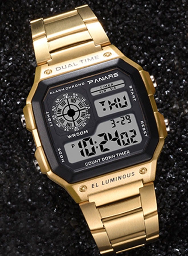 بانارس ساعات رجالية رياضية بسوار من الفولاذ المقاوم للصدأ، ساعة يد رقمية LED مقاومة للماء للرجال، ساعة إلكترونية عصرية وعصرية - Image 3