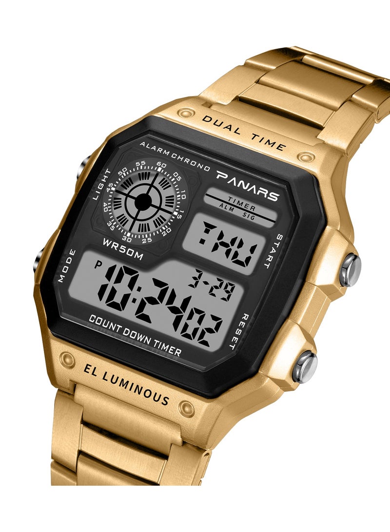 بانارس ساعات رجالية رياضية بسوار من الفولاذ المقاوم للصدأ، ساعة يد رقمية LED مقاومة للماء للرجال، ساعة إلكترونية عصرية وعصرية - Image 2