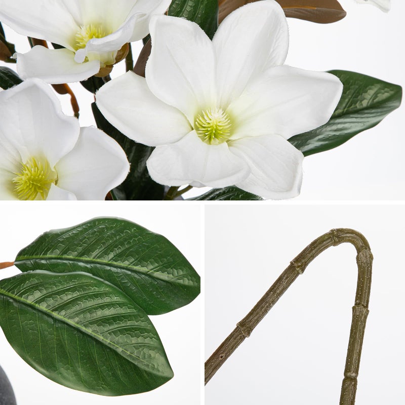 Briful Artificial Magnolia Flower Stems â€“ 3PCS 29.5" Tall Faux White Magnolia Branches with Silk Flowers Realistic Floral Arrangements for Home Wedding Bouquets Vase Farmhouse Decor - Image 3