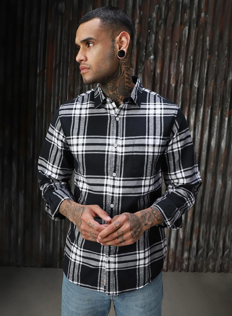 هاي ستار Men's Multicoloured 100% Cotton Checkered Button Down Regular Fit Shirt