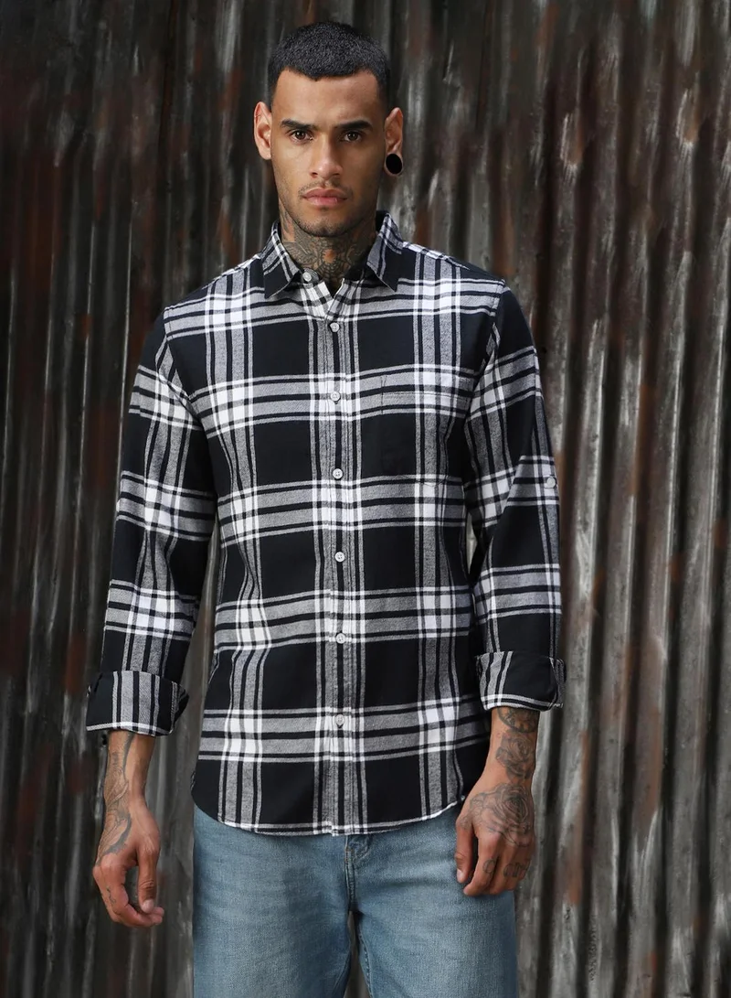 HIGH STAR Men's Multicoloured 100% Cotton Checkered Button Down Regular Fit Shirt
