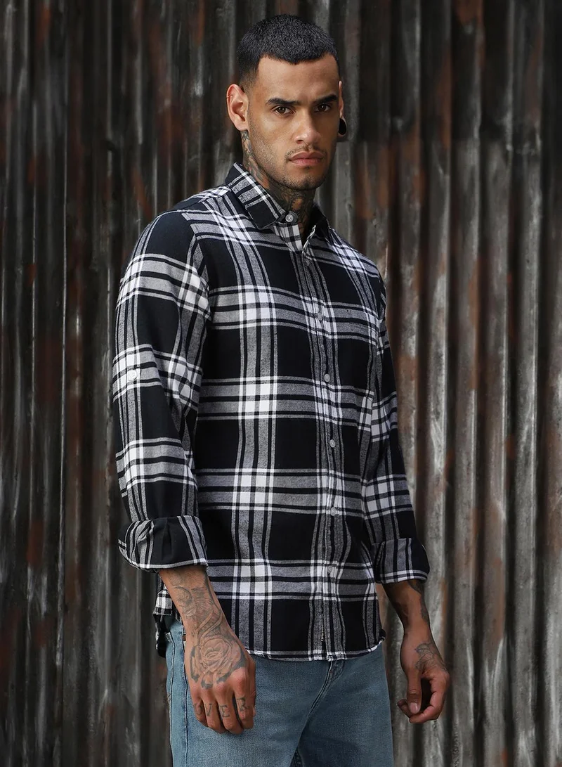 هاي ستار Men's Multicoloured 100% Cotton Checkered Button Down Regular Fit Shirt
