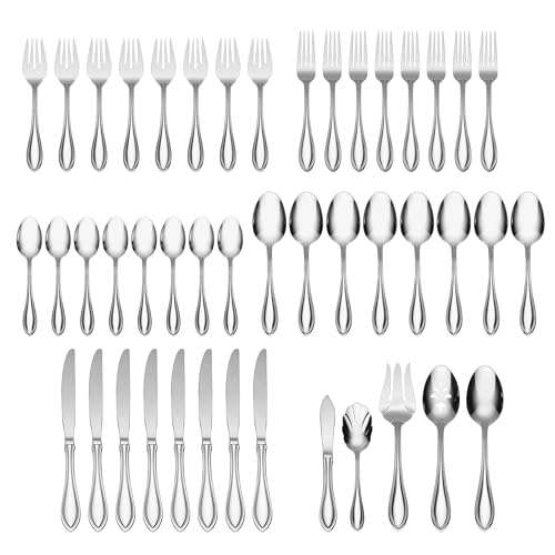 Oneida Silverware Set For 8, American Harmony 45-Piece Everyday Flatware Set with Serving Utensils, Service For 8, Stainless Steel, Knives Spoons and Forks Set, Dishwasher Safe, (Silver, 45 Piece) - Image 2